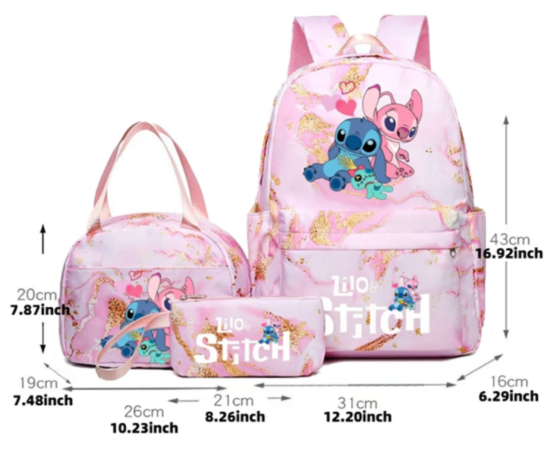 3pcs Stitch Backpack Set With Lunch Bag + Pencil Bag, Large Capacity Lightweight And Breathable