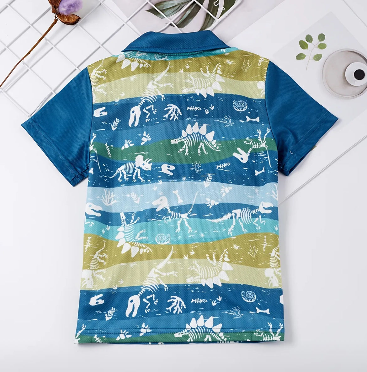 Boys Dinosaur Skull Polo Shirt Short