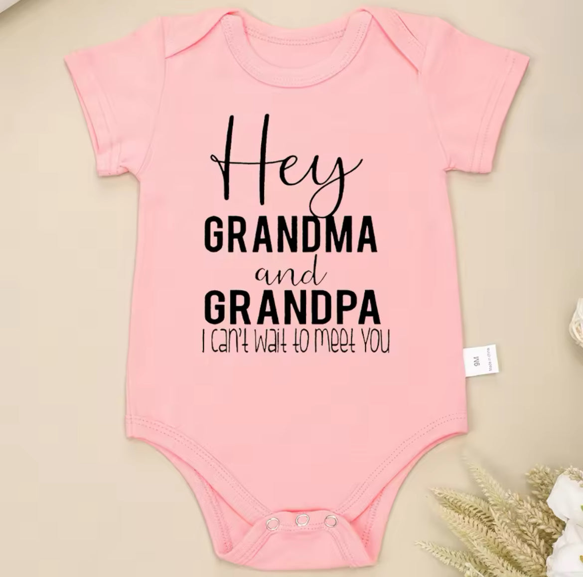 “Hey Grandma and Grandpa I Can't Wait To Meet You” Infant Onesie, 100% Cotton