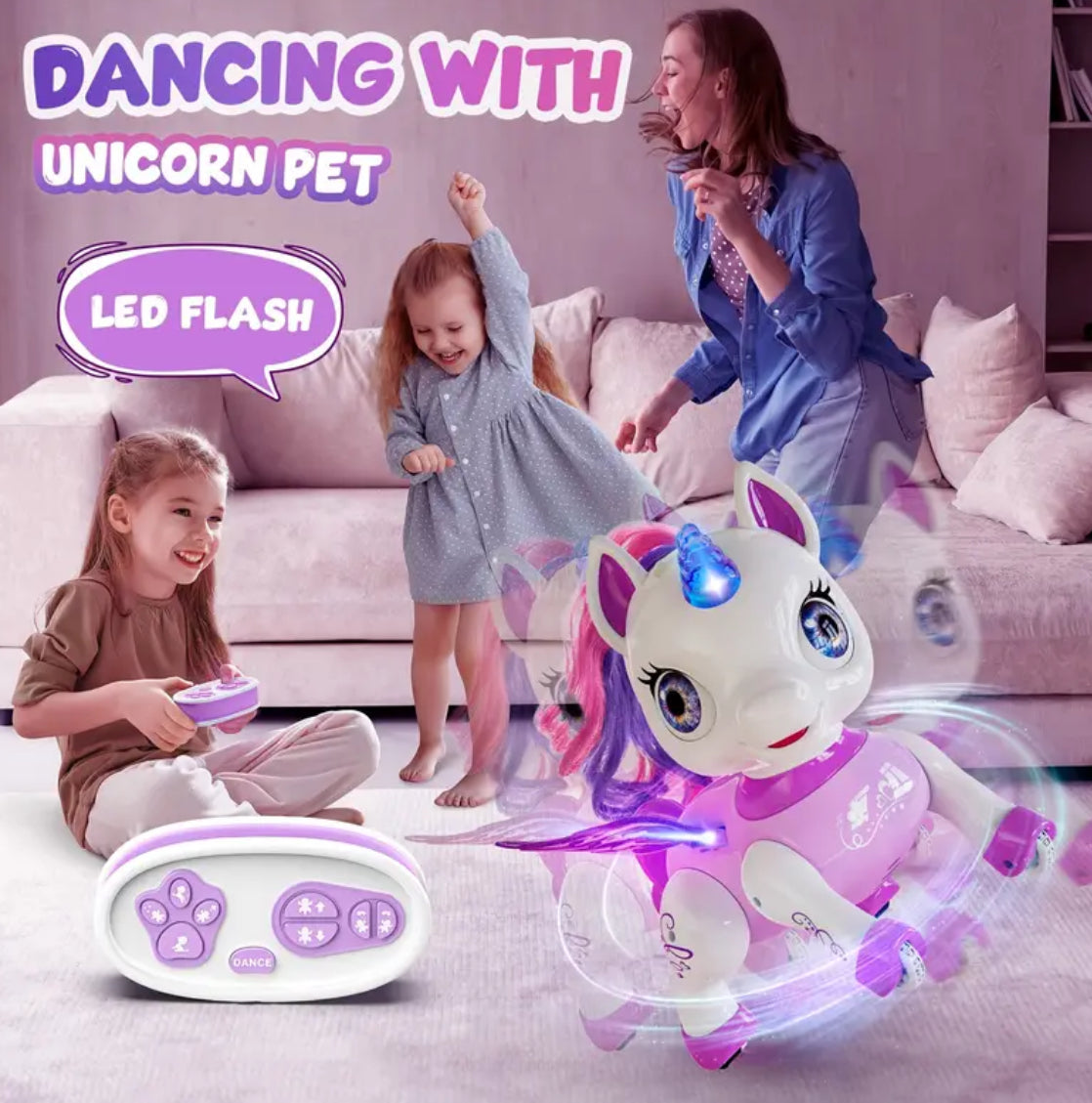 Interactive Unicorn Robot Pet with Music, Dance & Walk - USB Rechargeable