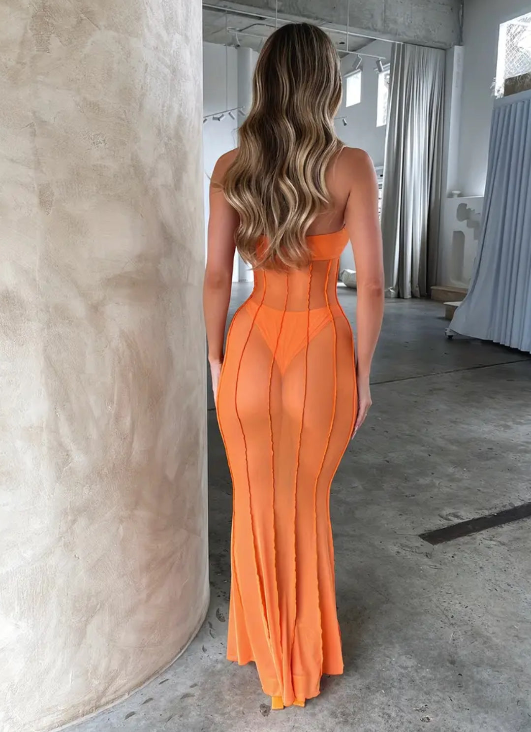 Mesh Tube Top Dress 🧡 Low Cut See-Through Strapless Bodycon