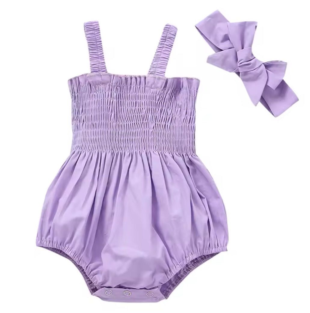 Baby Girl Ruched One-Piece with Headband