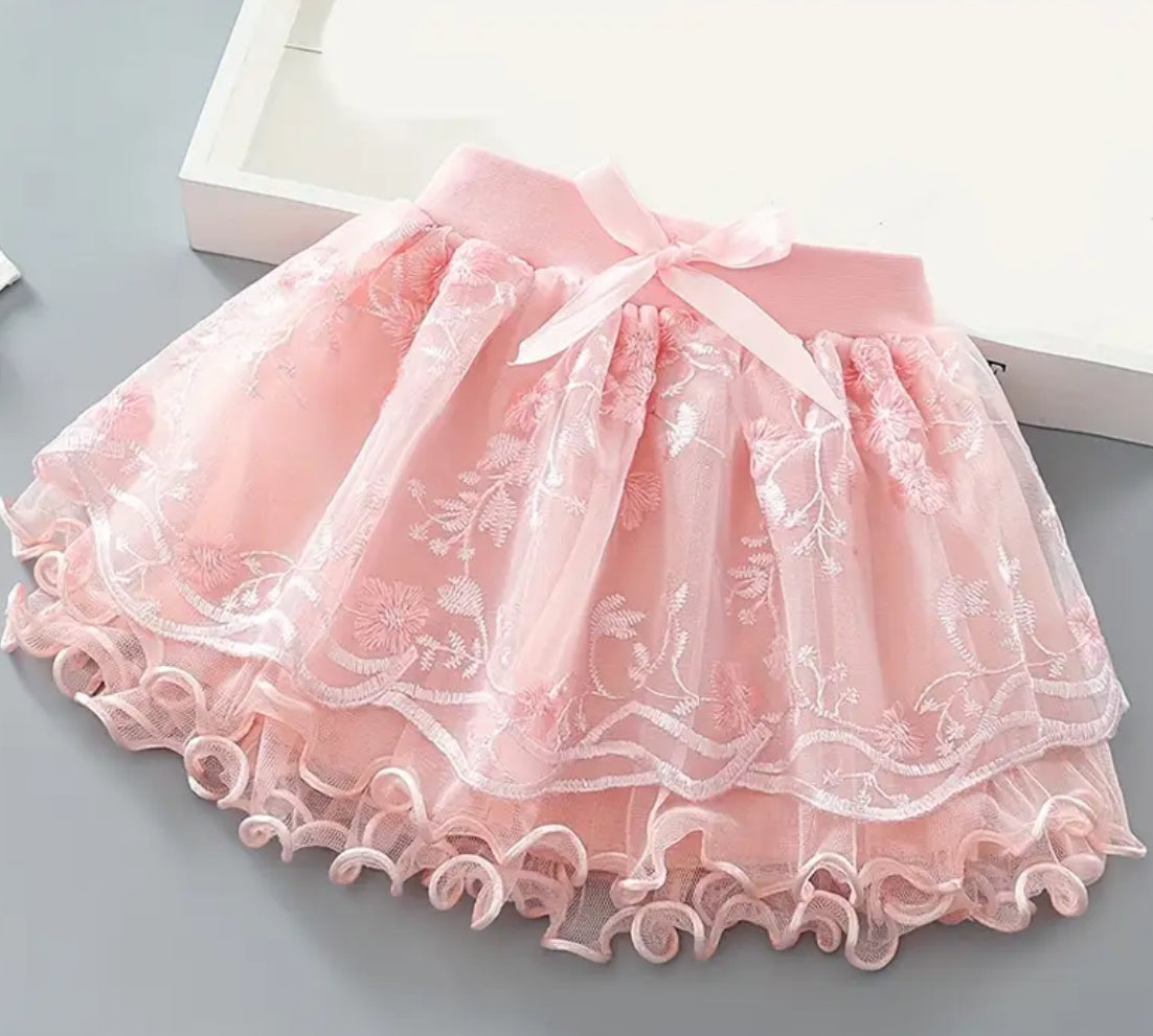 “Tulle Girls” Princess Embroidered Bow Front Skirt🩰