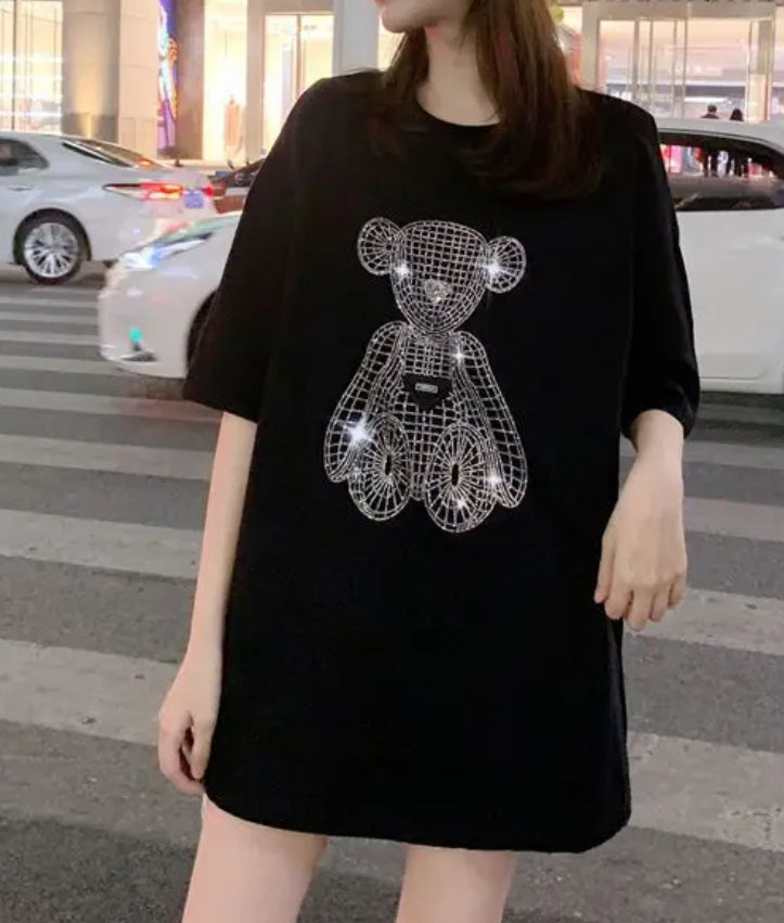 “Modish Bear” Rhinestone Fashion, Casual Loose Fit