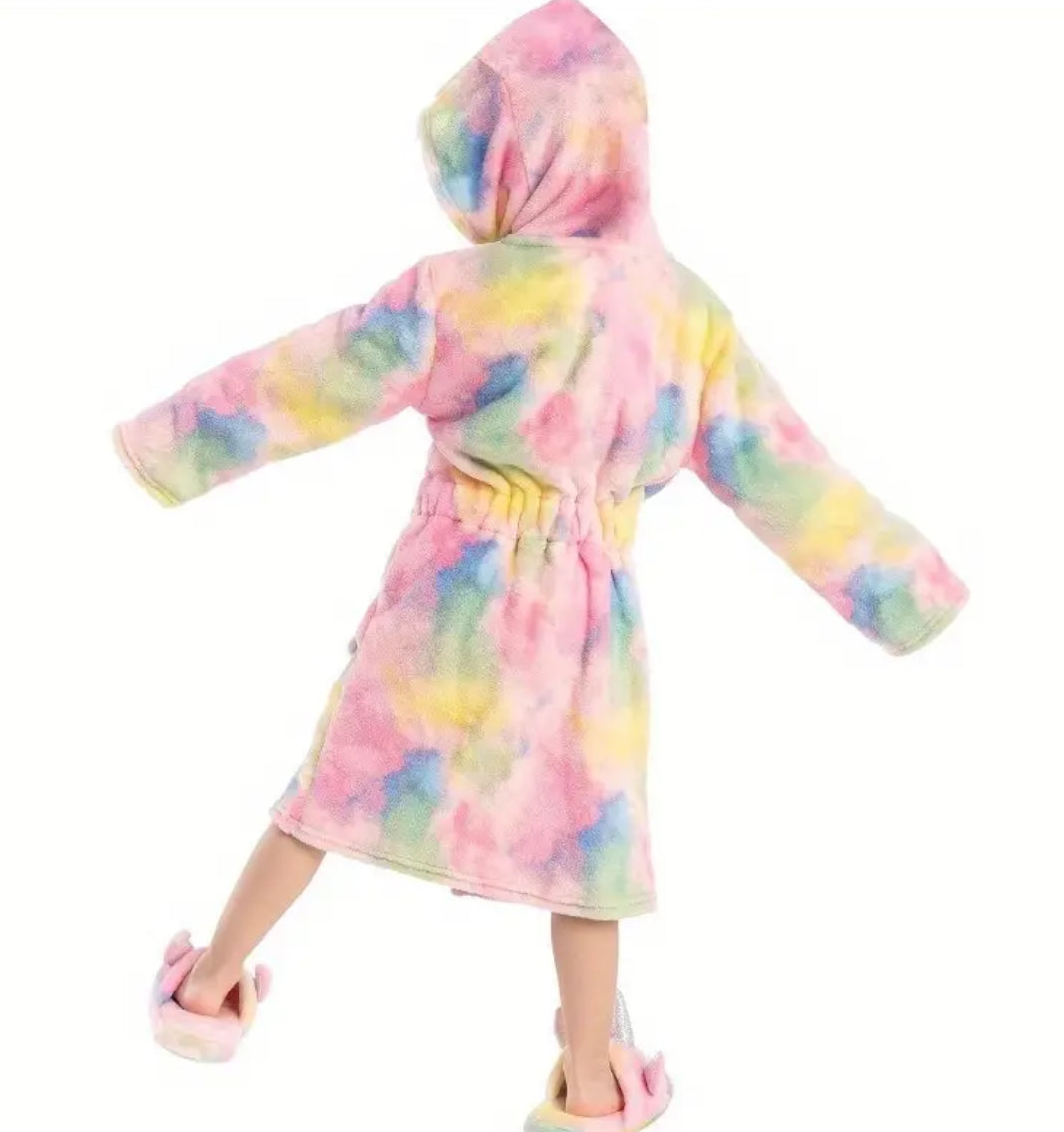 Hooded Pink “Tie Dye Unicorn” Bathrobe, Girls Sleepwear