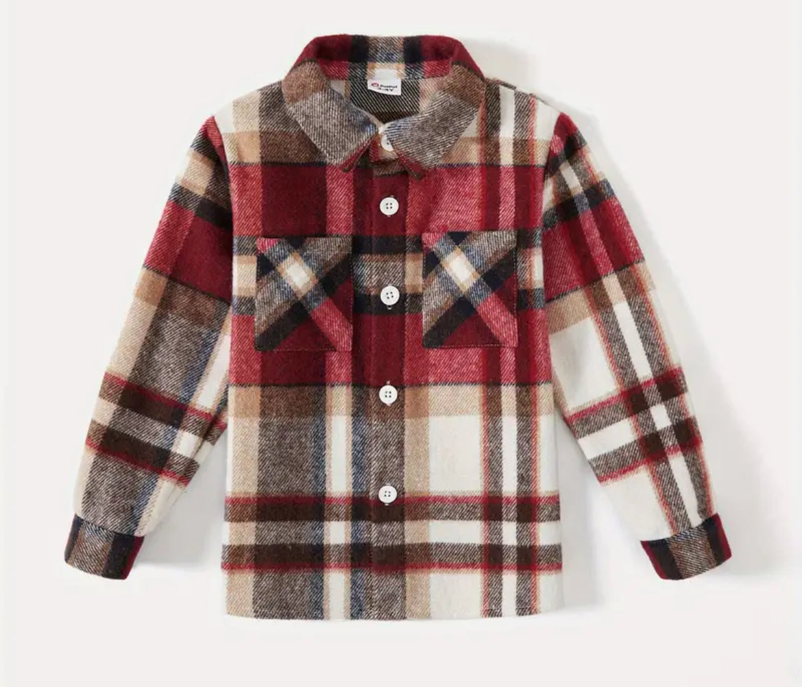 Family Matching Casual Long-sleeve Ribbed Spliced Plaid, My Family & Me Collection