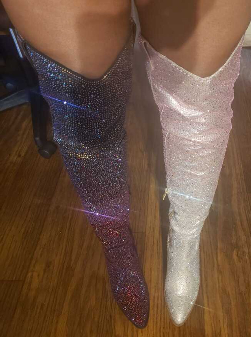 60% OFF, Luxury Knee High, Pink & White, Shining Gradient Rhinestone, Cowboy Boots