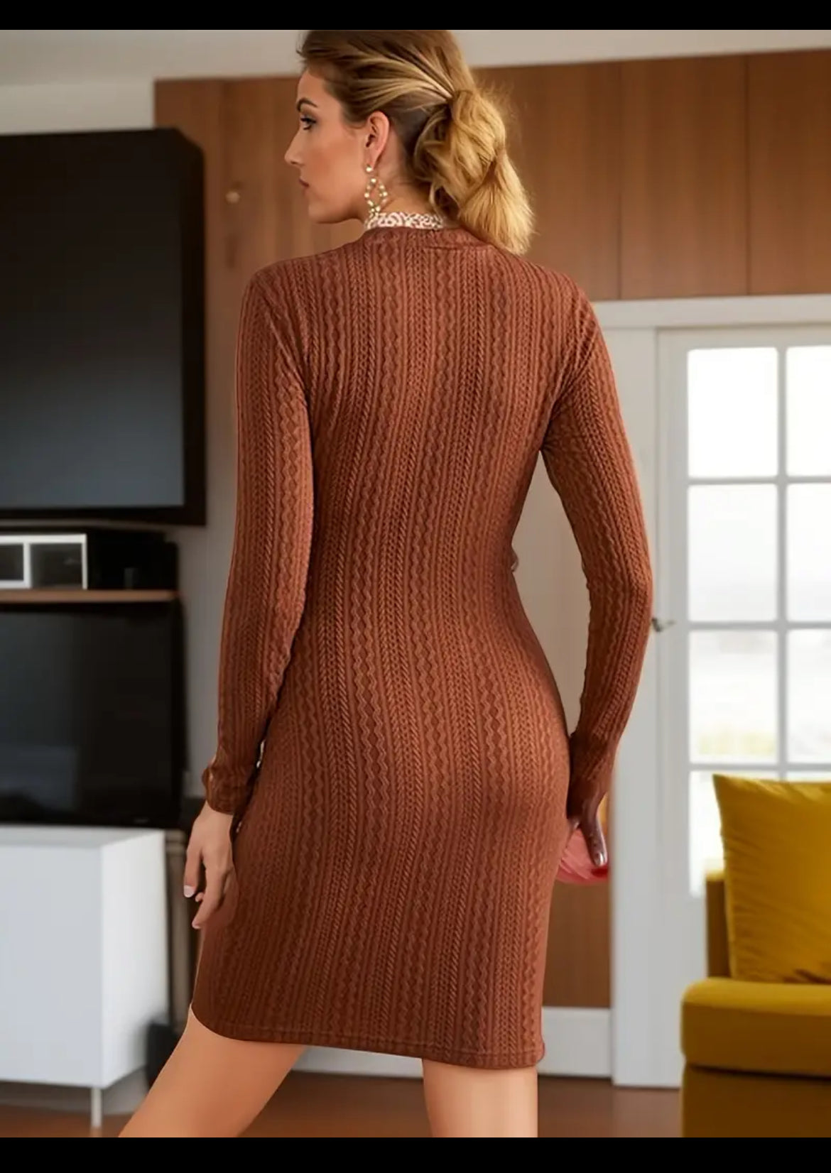 Women's Maternity Elegant Knitted Dress, Long Sleeve Solid Crew Neck, Baby 🌙🌟 Bumps Maternity Collection