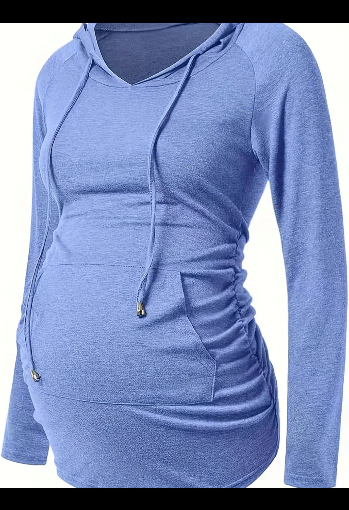 Women's Maternity Solid Hoodie, Casual Slightly Stretch Long Sleeve Hooded Top For Outdoor