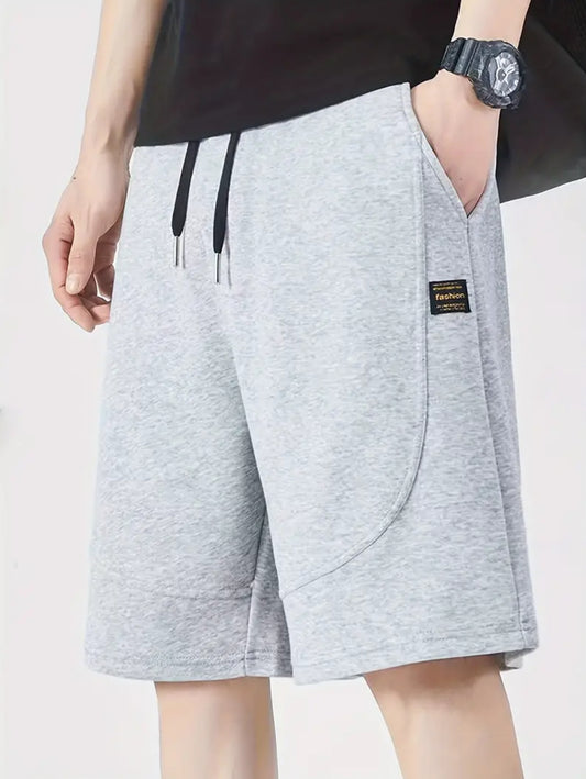 Relaxed Letter Patch Men's Casual Elastic Waist Shorts