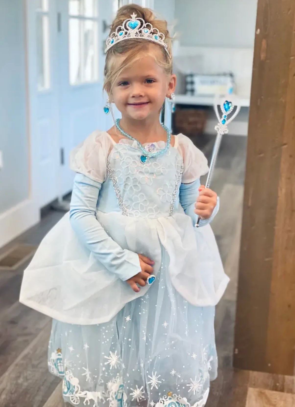 Baby Blue Princess Dresses 👑 Fancy Tulle Sequins Puff Sleeves Dress