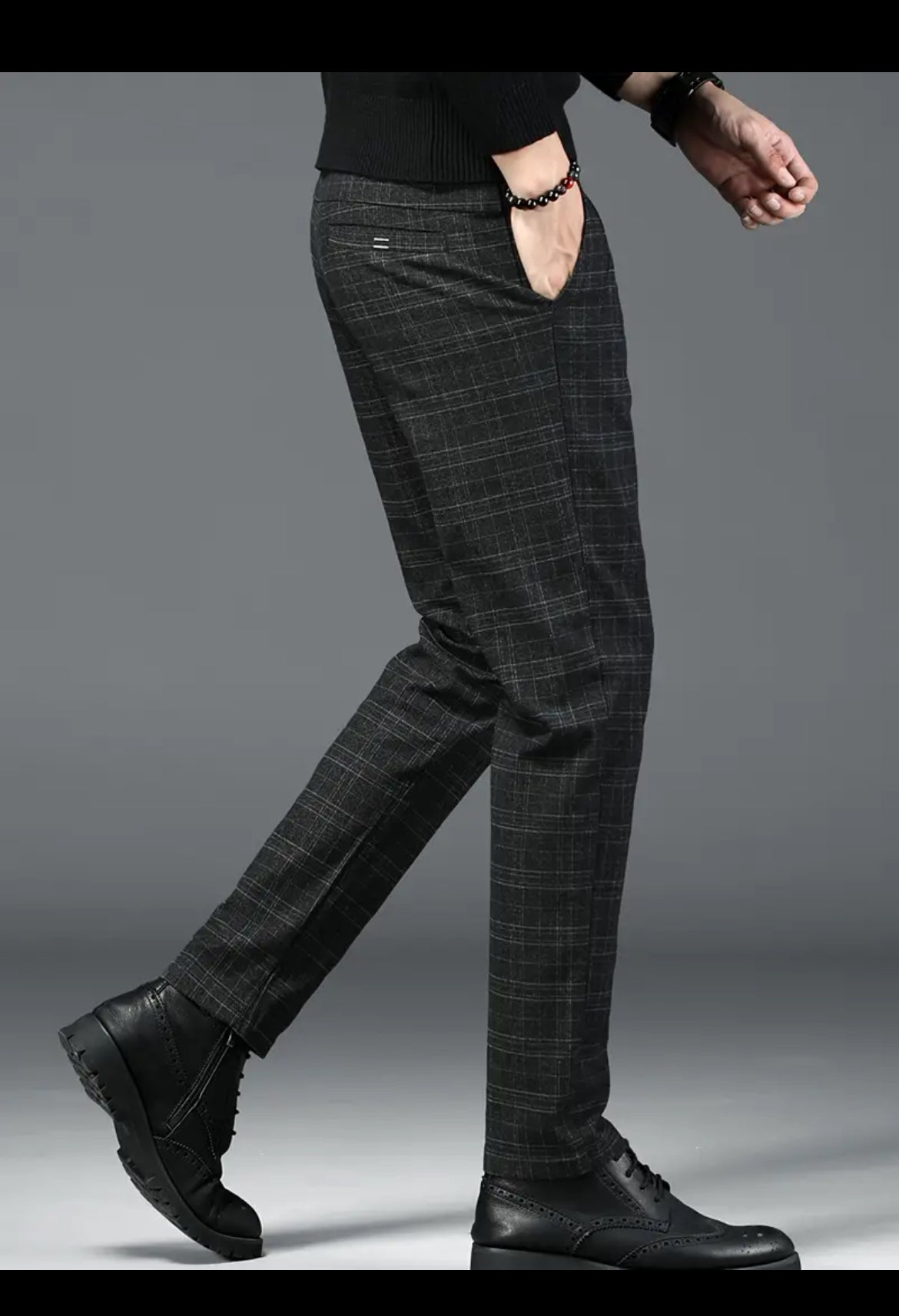 Retro Plaid Slacks, Elegant Dress Pants For Business Banquet