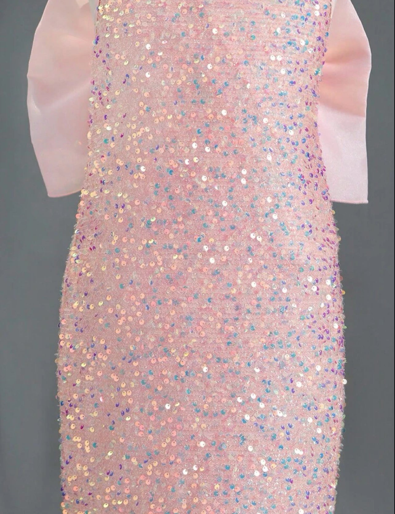 Vestido con lazo grande y tirantes brillantes para niña preadolescente