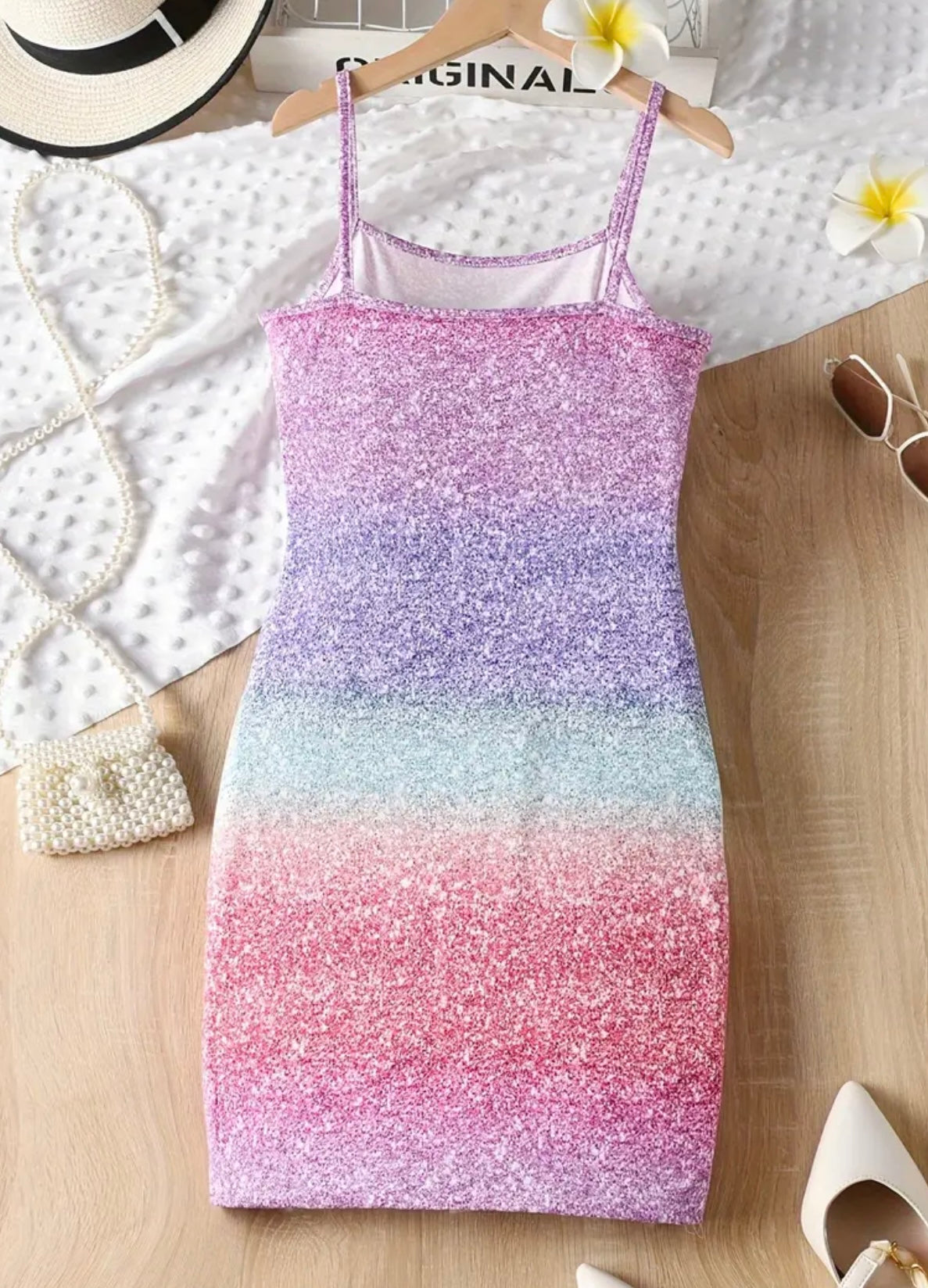 Sweet Girls “Rainbow Gradient” Bow Decor Cami Dress