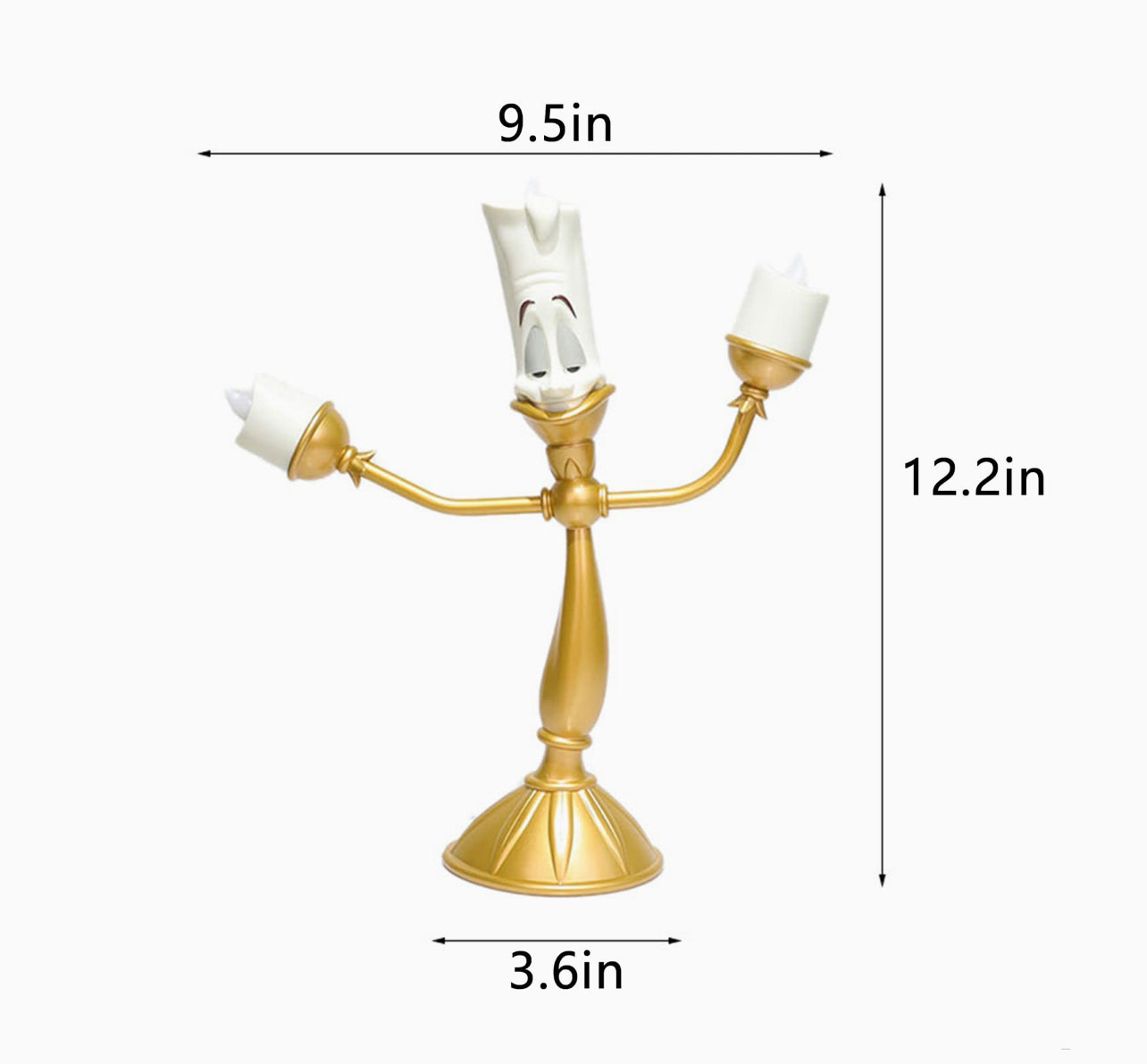 Figuras de acción de Disney de La Bella y la Bestia: Cogsworth, Mr Clock, estatua de lámpara de vela Lumiere