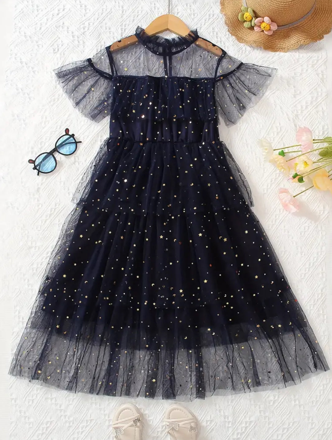 “Stars & Ruffles” Frill Neck Tulle Princess Dress Kids