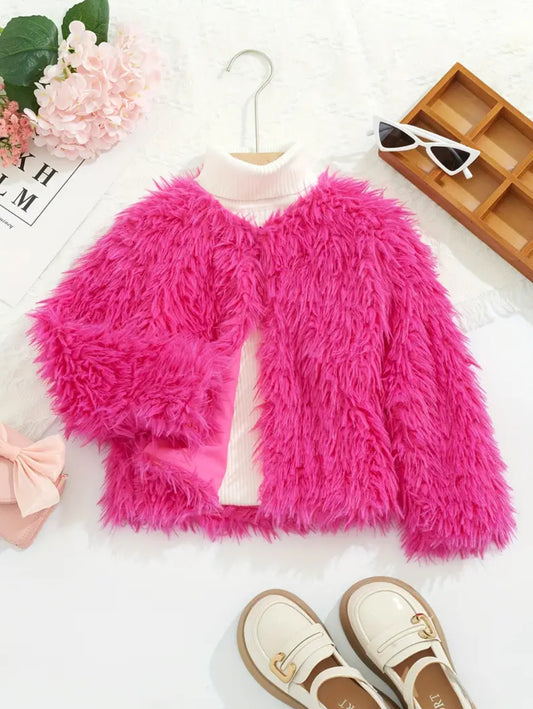 Teens Stylish Fuzzy Long Sleeve Open Front Jacket 💓