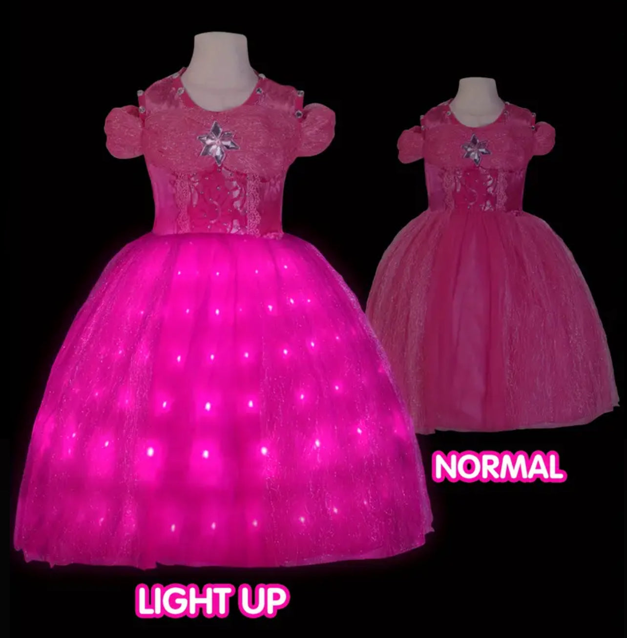 Hermoso vestido rosa con luces LED y detalle de estrellas de princesa Twinkle