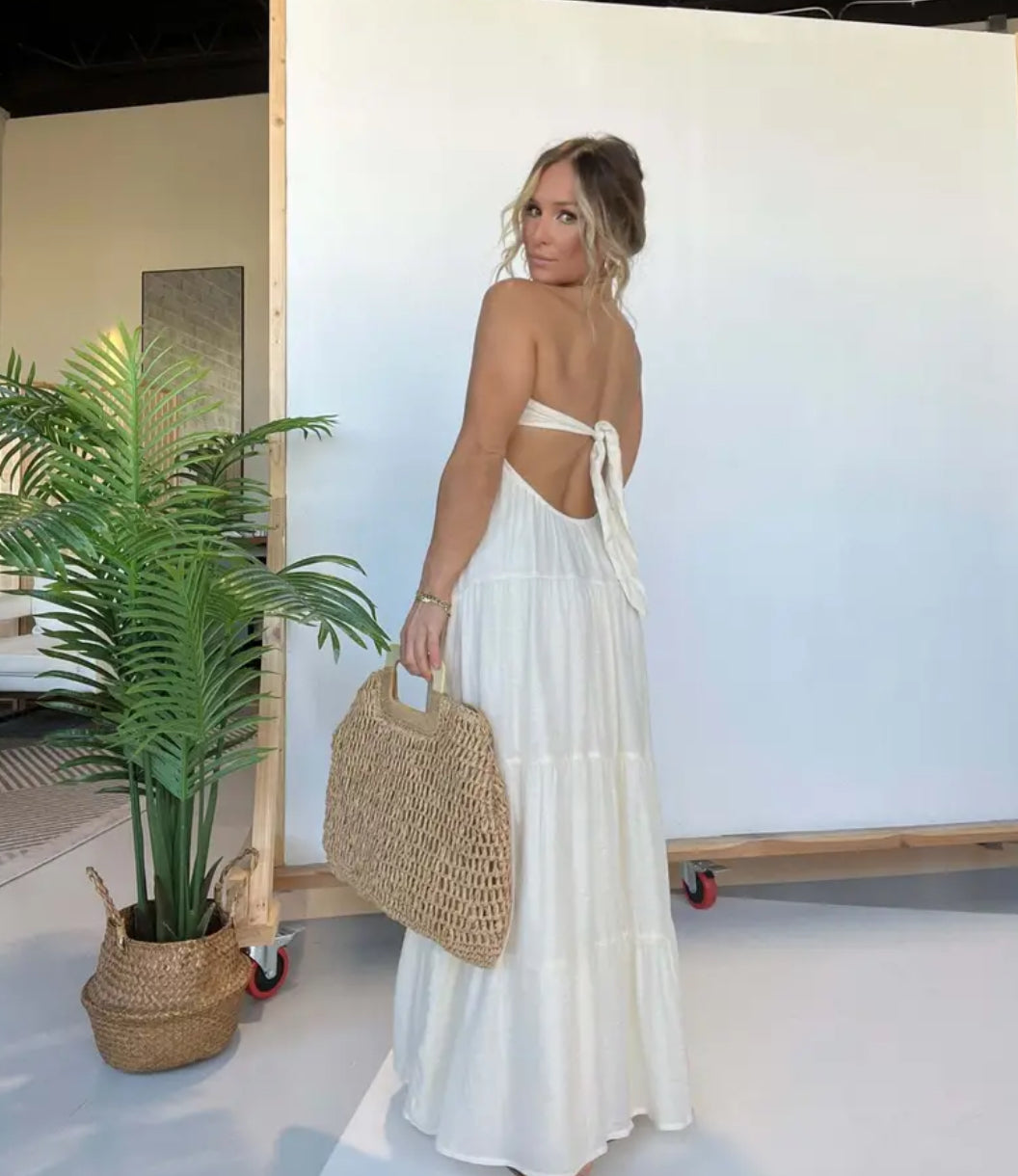 “Breezes” Tied Backless Flowy Maxi Tube Dress