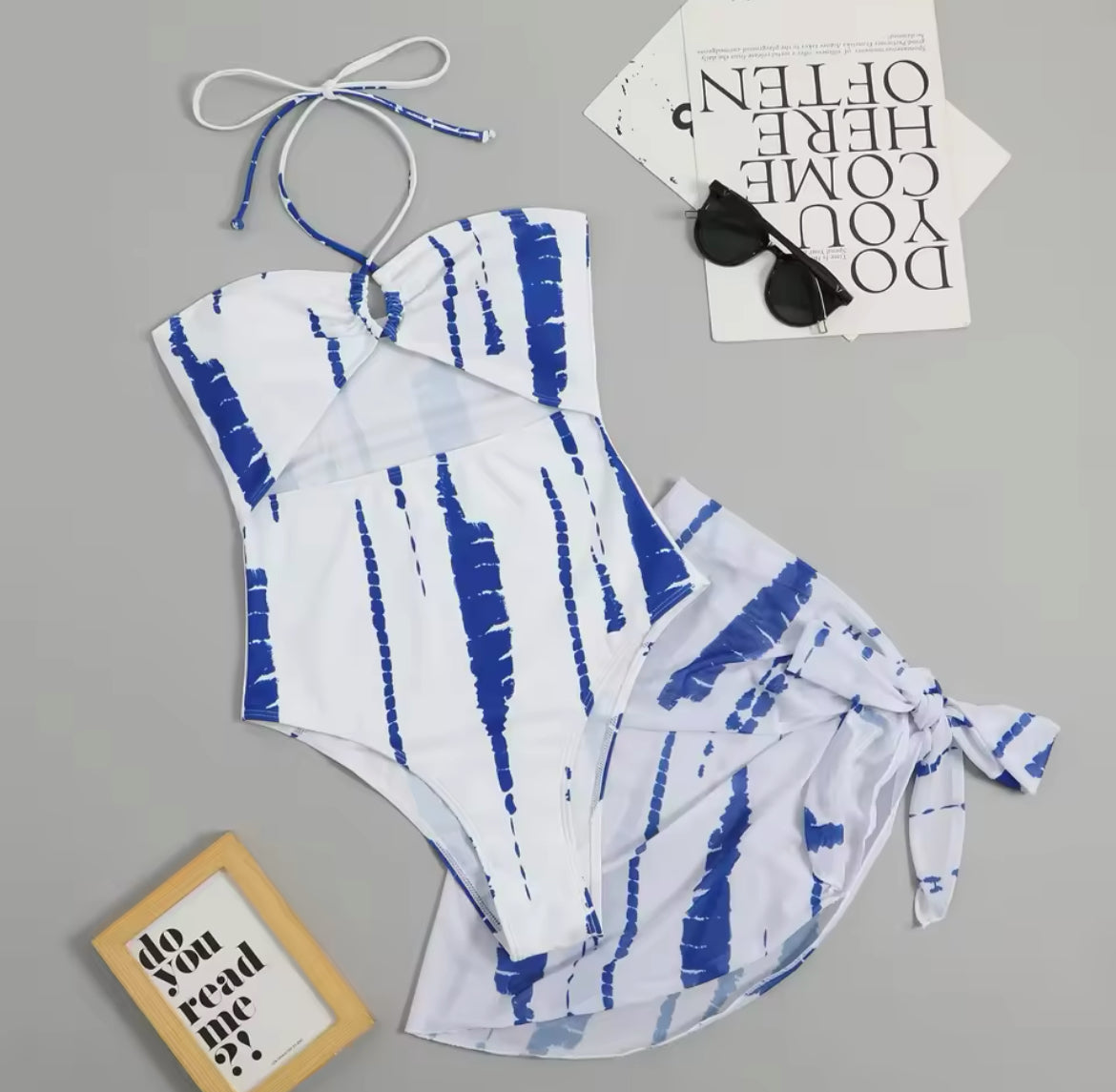 Three Piece Set, Neck Hanging Triangle with Hollow Out Swimsuit