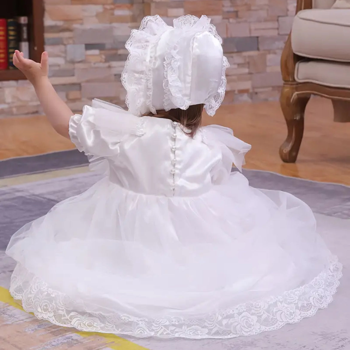 Baby Dedication, Pure White Baby Dress With Bonnet
