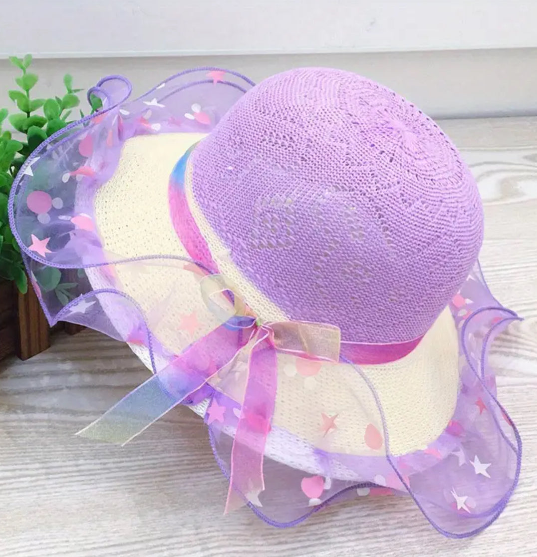 Girls Derby Glam Sun Protection Straw Hat With Colored Lace