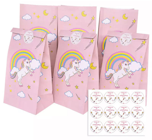 Çanta të mira, çanta karamele ose çanta kokoshkash, tema e ditëlindjes Rainbow Unicorn 🦄 Set enë për një përdorim