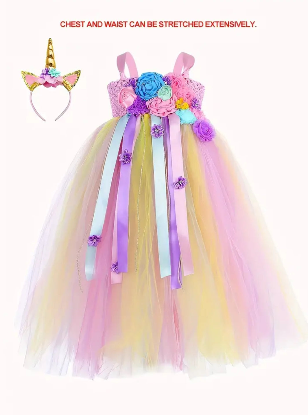 Girls Rainbow Unicorn LED, Fancy Princess Costume TuTu Dress (Batteries Not Included)