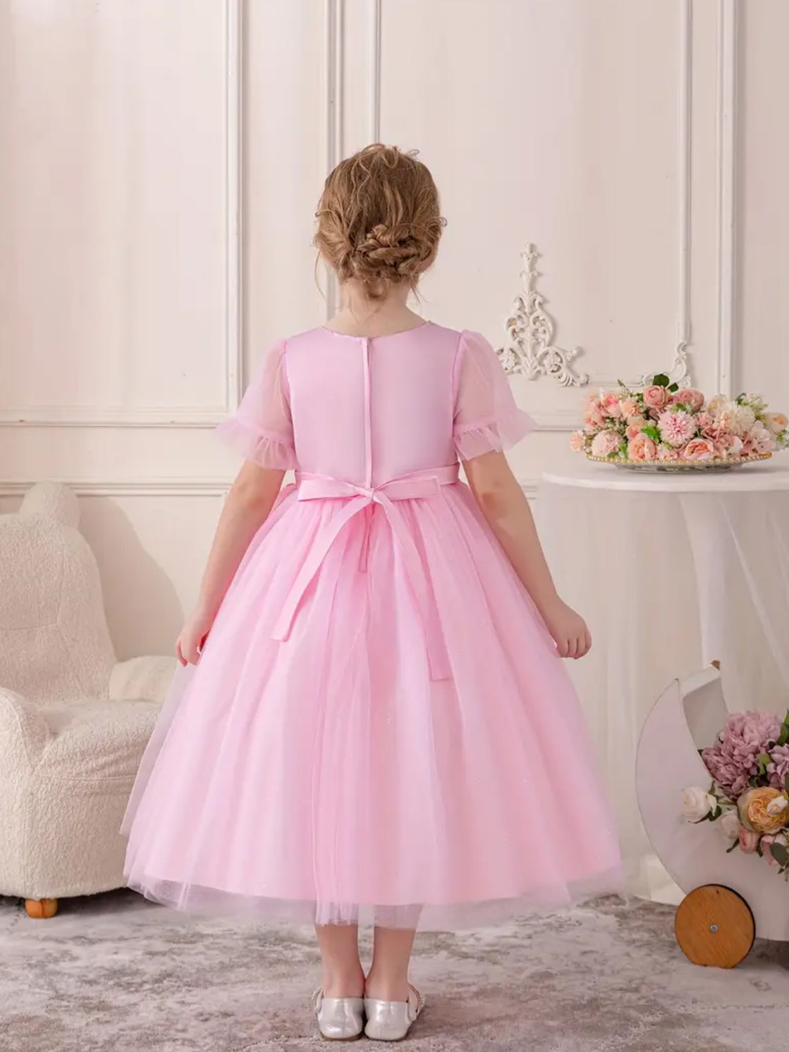 Princess Tulle Gown With Floral Embroidery