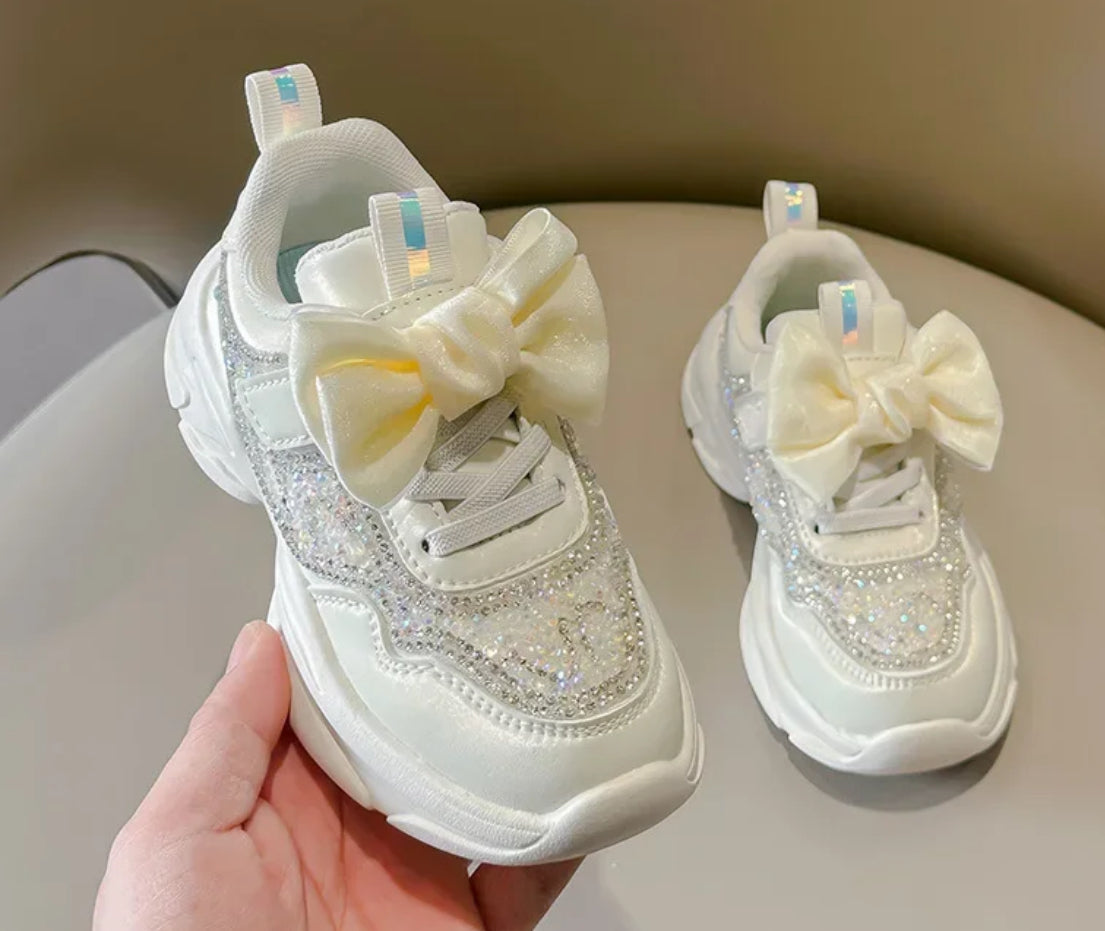 Zapatillas deportivas para correr con lazo de diamantes de imitación para niñas 2024