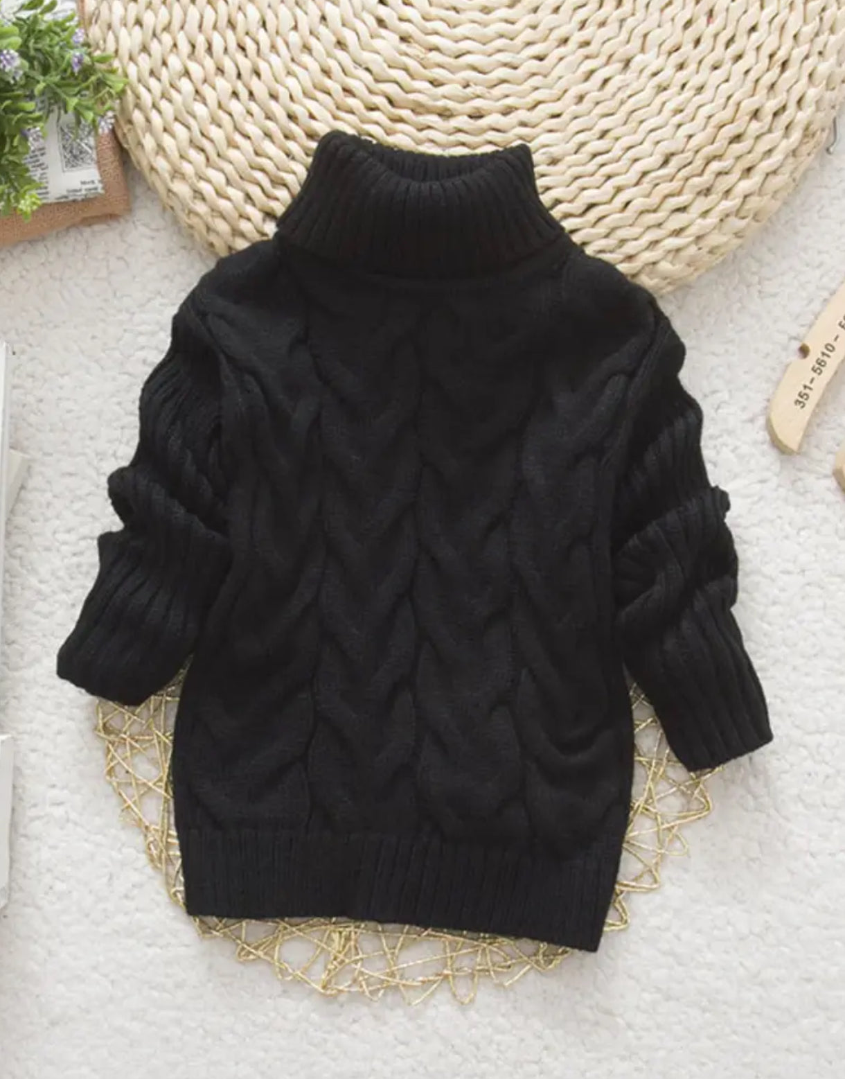 “Elegant Turtleneck” Youth, Cable Knit, Solid Color, Long Sleeve Sweater