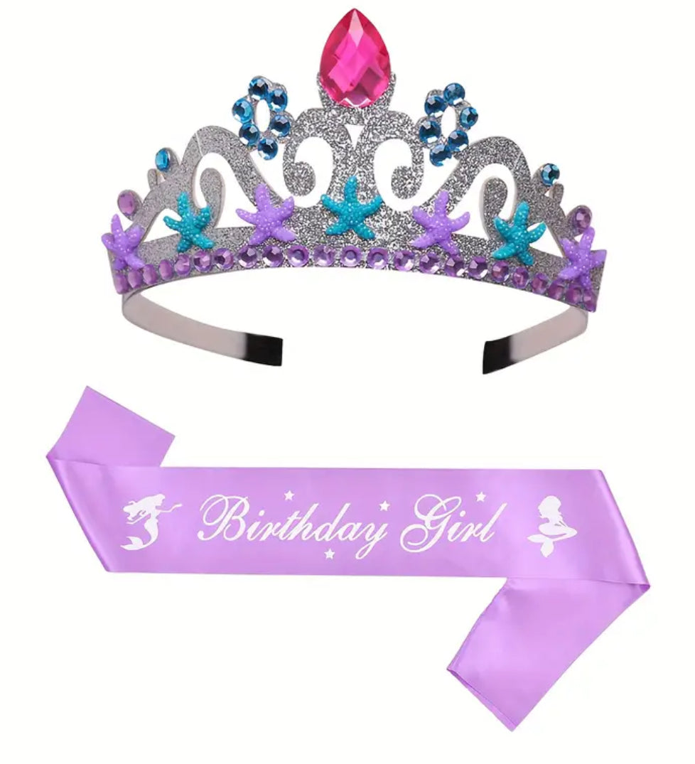 Mermaid Crown + Birthday Shoulder Sash