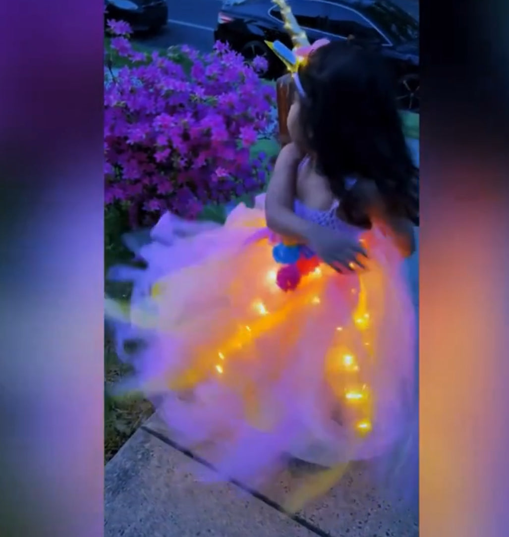 Rainbow Unicorn LED për vajza, kostume elegante të Princeshës TuTu (Nuk përfshihen bateritë)