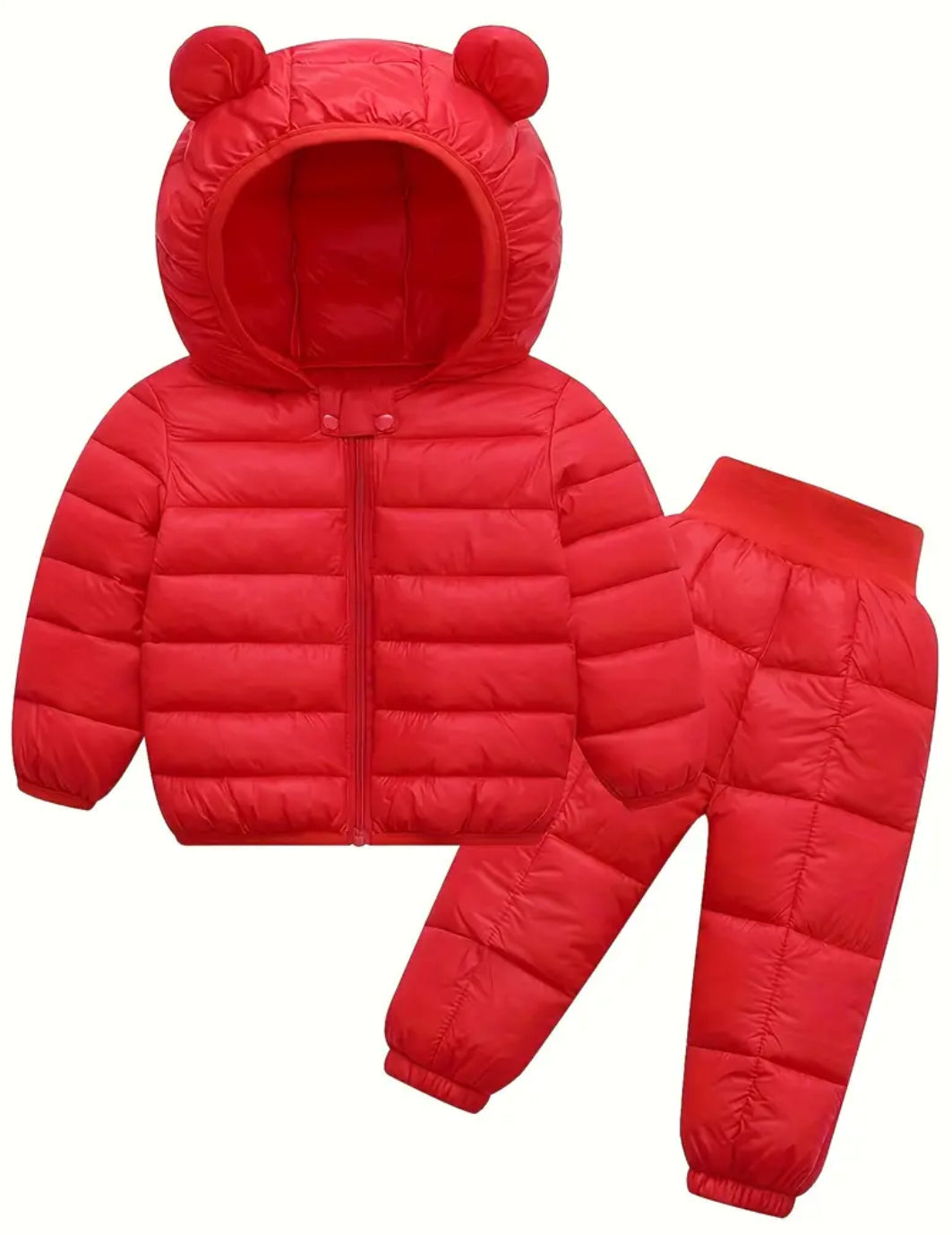 2pcs Kids Winter Padded Hooded Coat and Pants Set