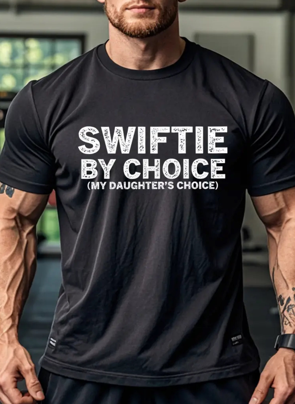 Camiseta informal de cuello redondo para hombre con la frase “Swiftie by Choice, My Daughters Choice”