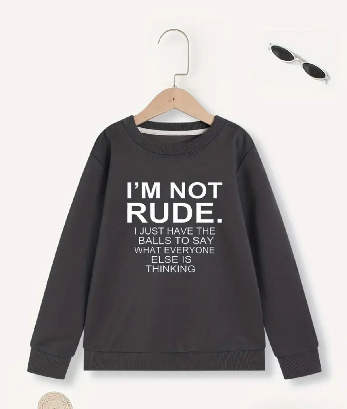 I'm Not Rude, Trendy Comfy Sweatshirt, Casual Slightly Stretch Breathable Long Sleeve