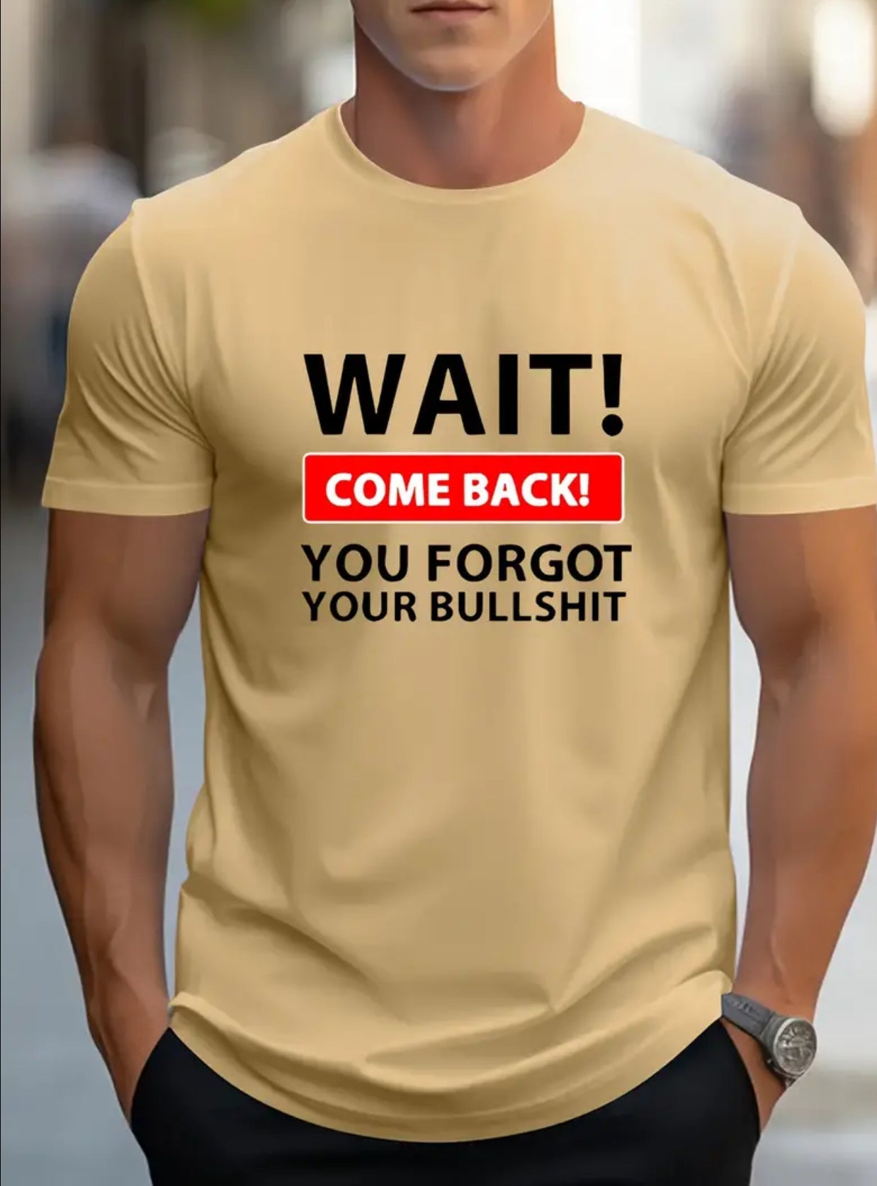 “WAIT” Men's T-shirt, Crew Neck Short Sleeve, Casual Comfortable