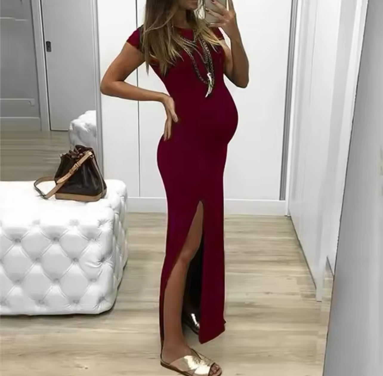 “Cutie Mommy” Casual Solid Sleeveless Maternity Tank Dress