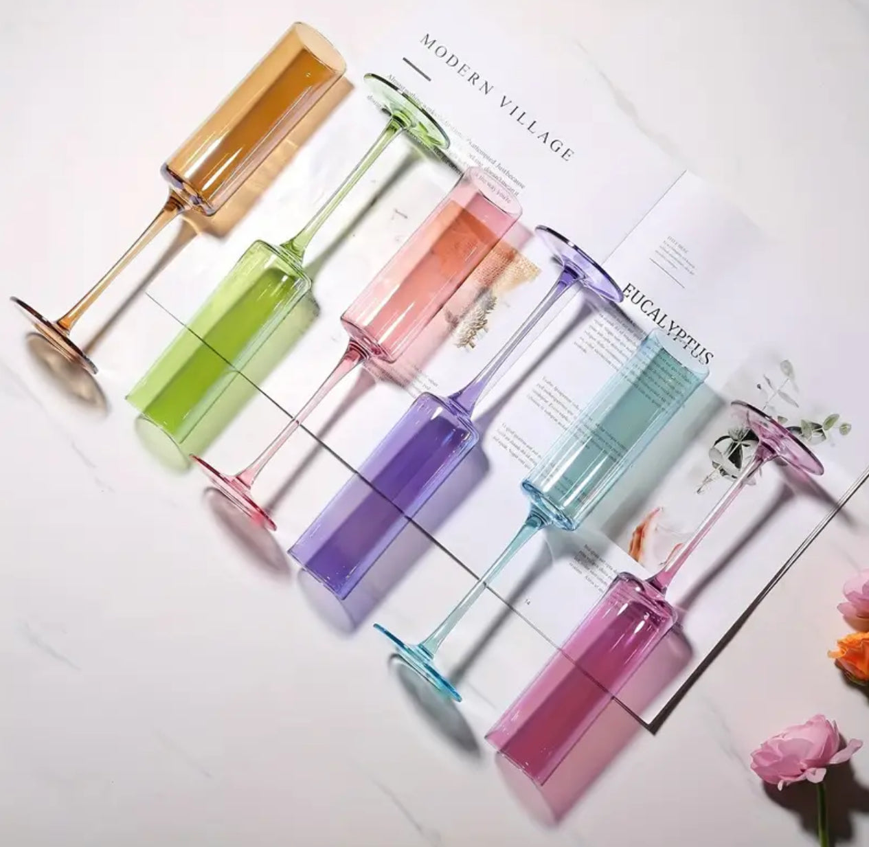 “Square Pastel’s” Glass Champagne Flutes