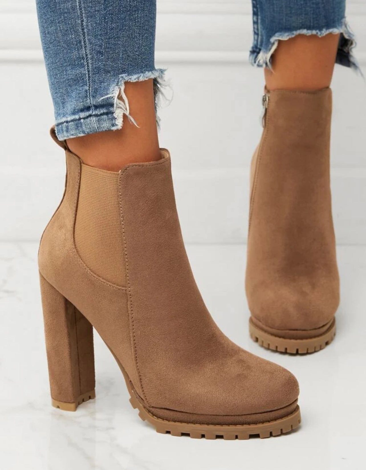 Women Side Zipper, Mid-Calf, Chunky Heel, Size Buckle Round Toe  Boots