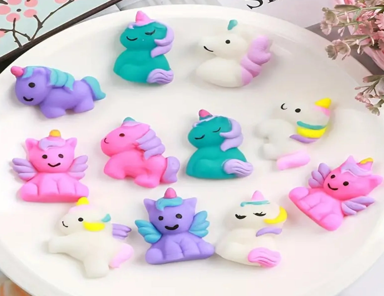 Unicorn-Themed Stress Relief Kit: 10 Squishy Toys + Luminous Stickers, Perfect For Party Favors