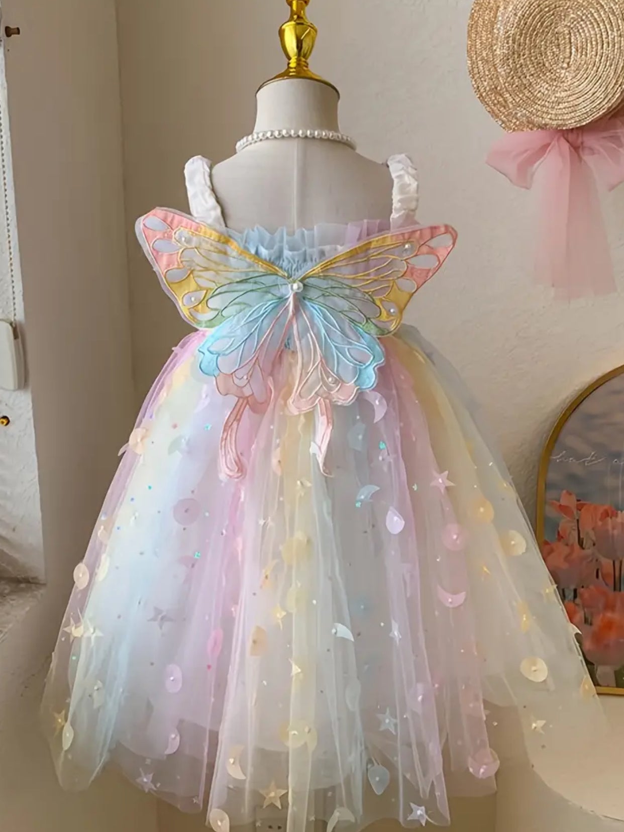 Vestido de hada mariposa para niñas, vestido de princesa de color degradado con tirantes elásticos, regalo de cumpleaños