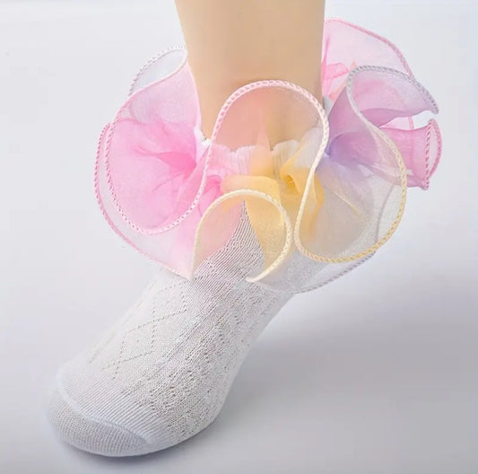 Rainbow Double Layer Lace Ruffle Cute Princess Socks, Little 🎀 Girls Collection