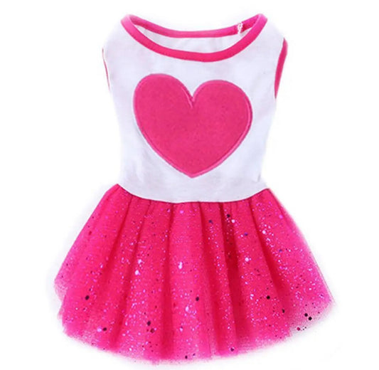 Love Hearts & Sequins Tull Dress Skirt, Puppy Cat, Rose Red