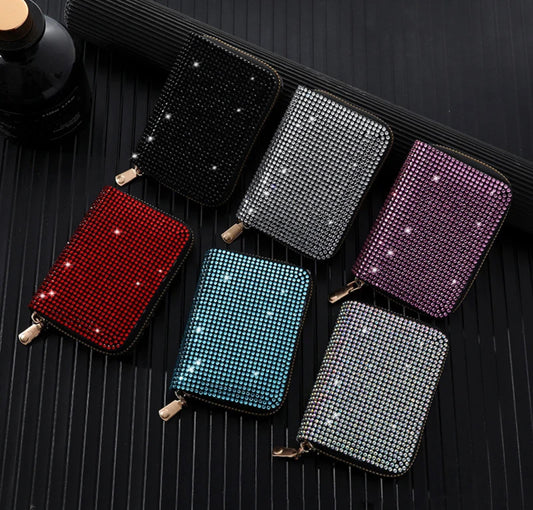 Women Card Storage Bag Stylish Coin Purse Rhinestone Small Wallet for Women Zipper Change Card Holder Wallets