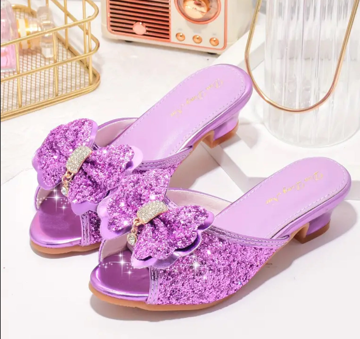 Shiny Bowknot Sequin High-heeled Slipper Outdoor Sandals