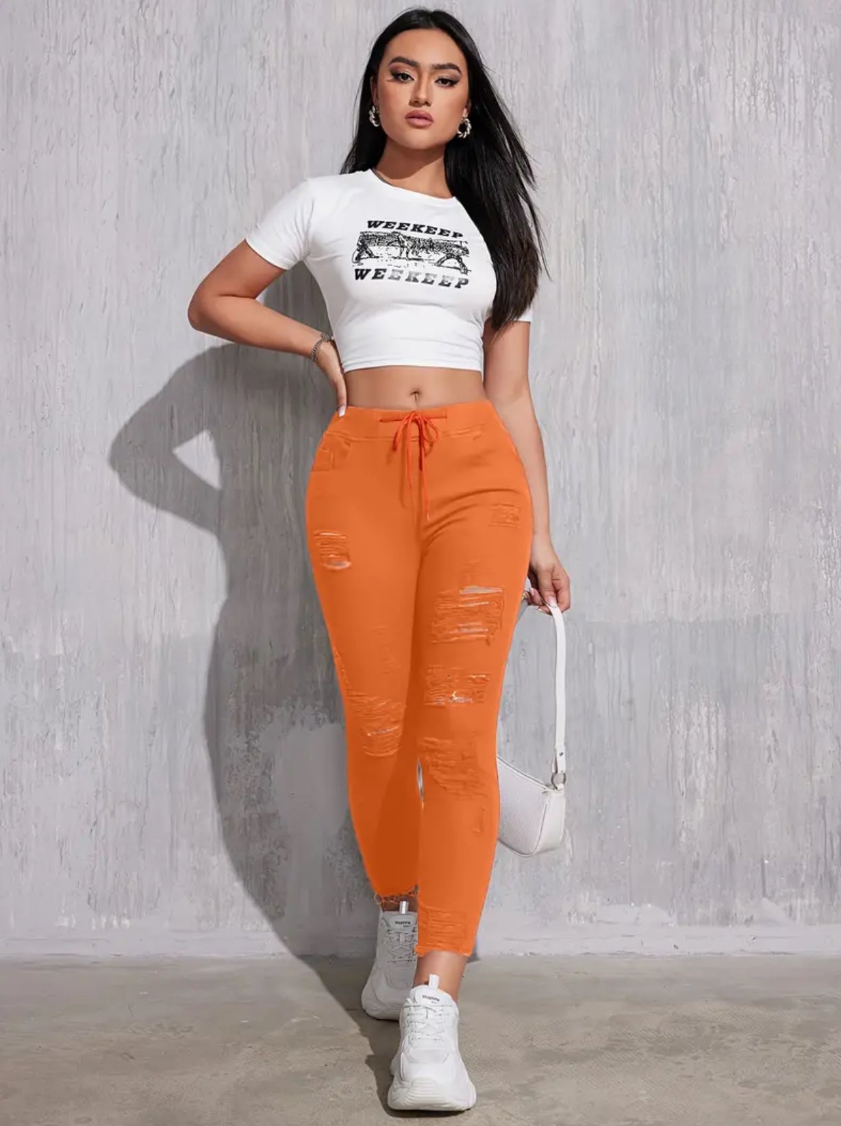 “Creamsicles” Stretchy Skinny, High-Waisted Jeans With Drawstring Waist