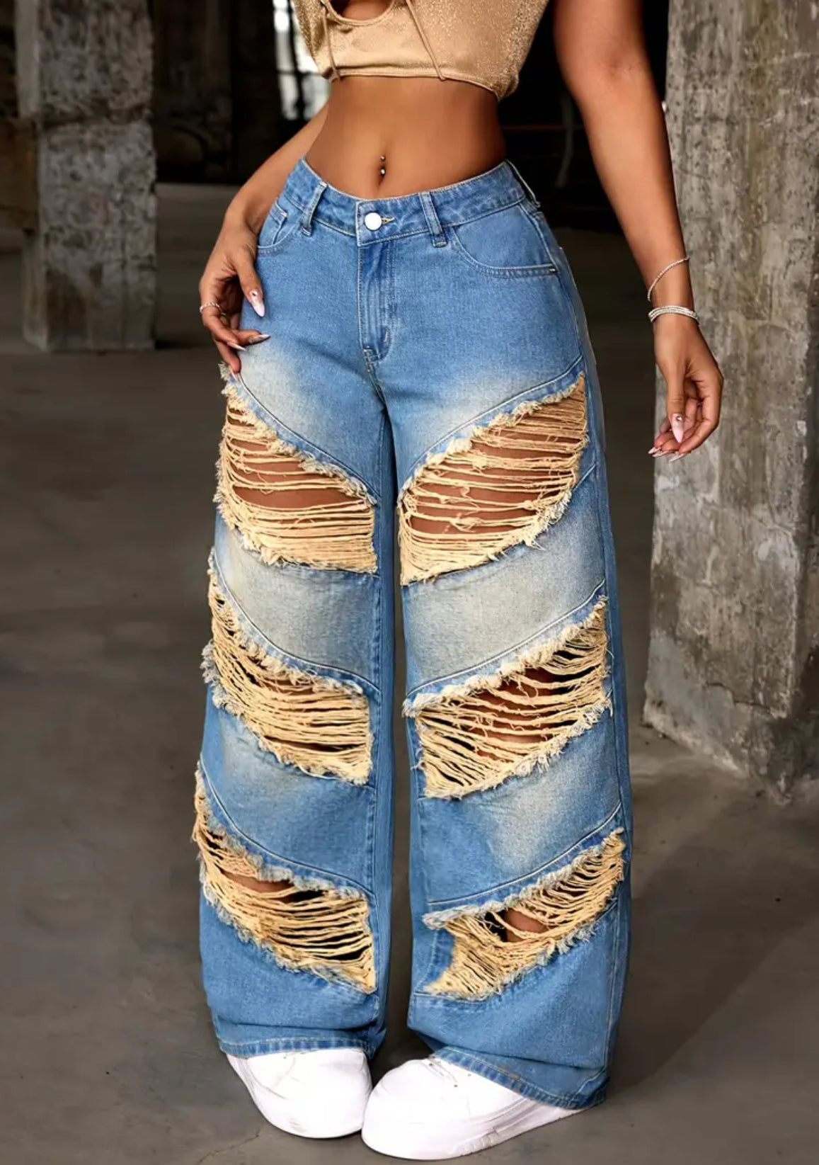 Distressed Edgy Ripped, European And American Fashion, Long Ladies Jeans