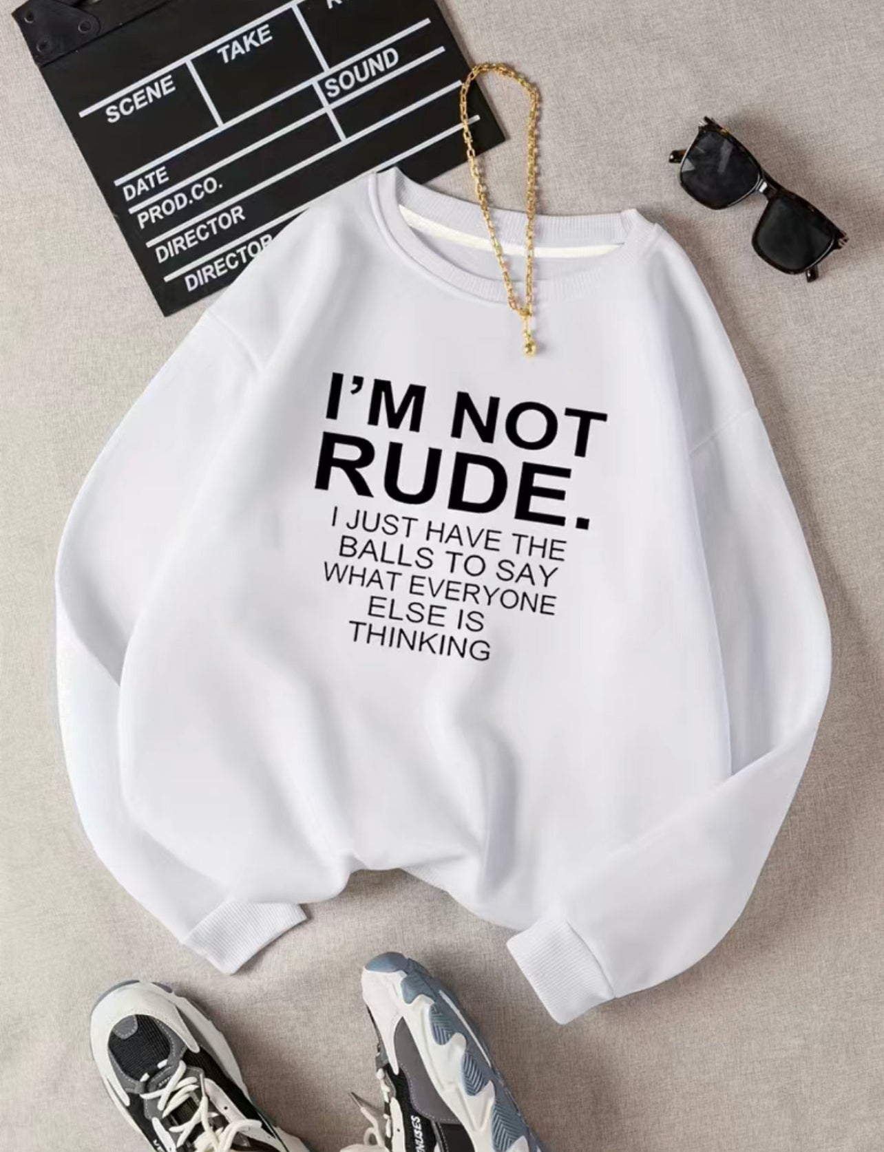 I'm Not Rude, Trendy Comfy Sweatshirt, Casual Slightly Stretch Breathable Long Sleeve