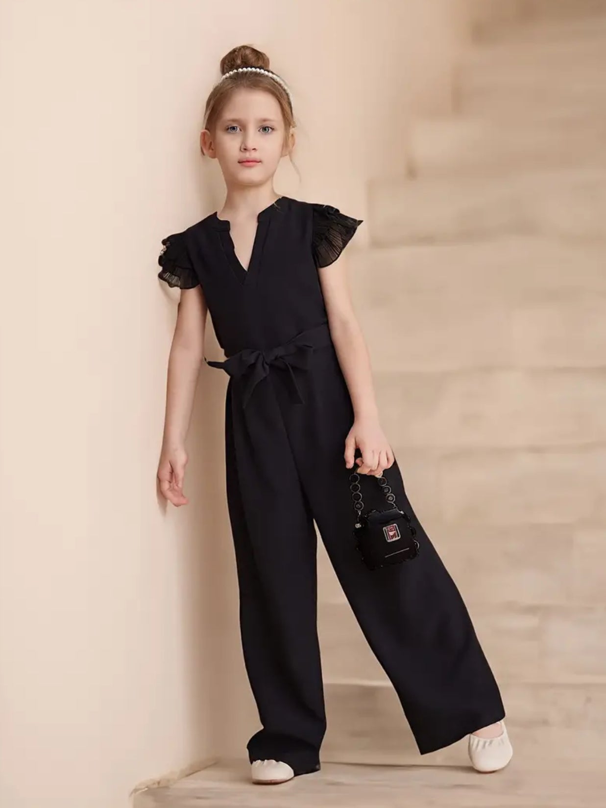 “Elegant Noir” Solid V Neck Short Sleeve Jumpsuit